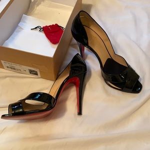 Escadre 100 patent calf black open toe heels 39